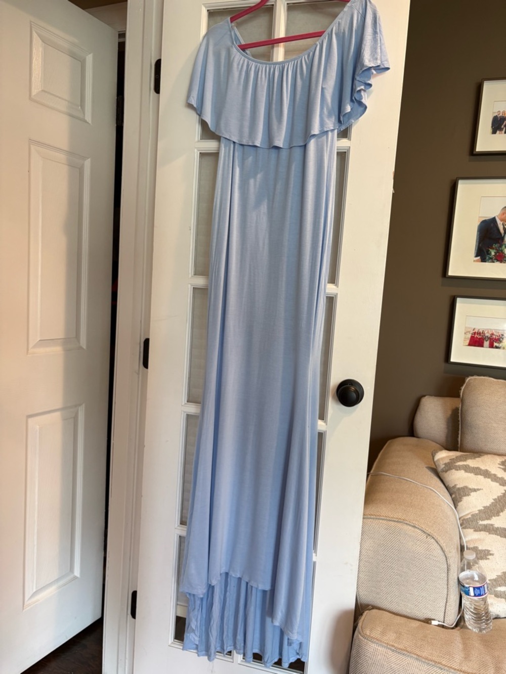 Light Blue Off-Shoulder Ruffle Maxi Maternity Dress